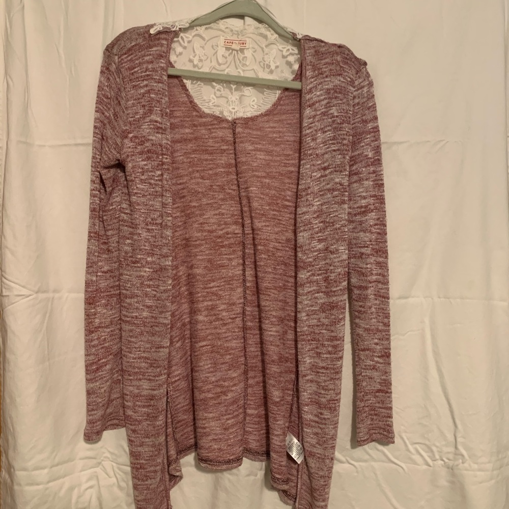 maroon cardigan with lacy back